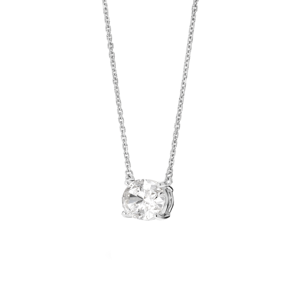 Side view of white gold 1 carat lab-grown oval cut pendant