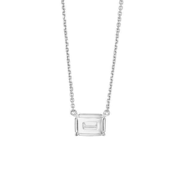 Back view of white gold 1 carat lab-grown emerald cut pendant