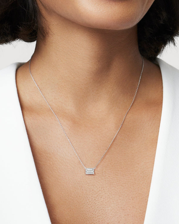 Model image of white gold 1 carat lab-grown emerald cut pendant