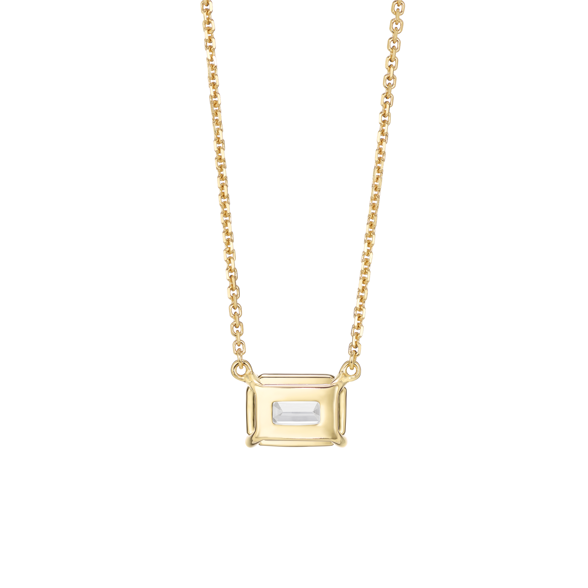 Back view of yellow gold 1 carat lab-grown emerald cut pendant