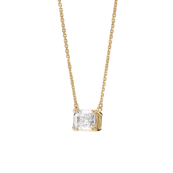 Side view of yellow gold 1 carat lab-grown emerald cut pendant