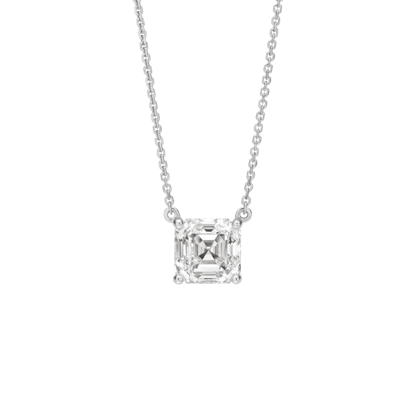 Front view of the 2 carat Asscher cut pendant in white gold