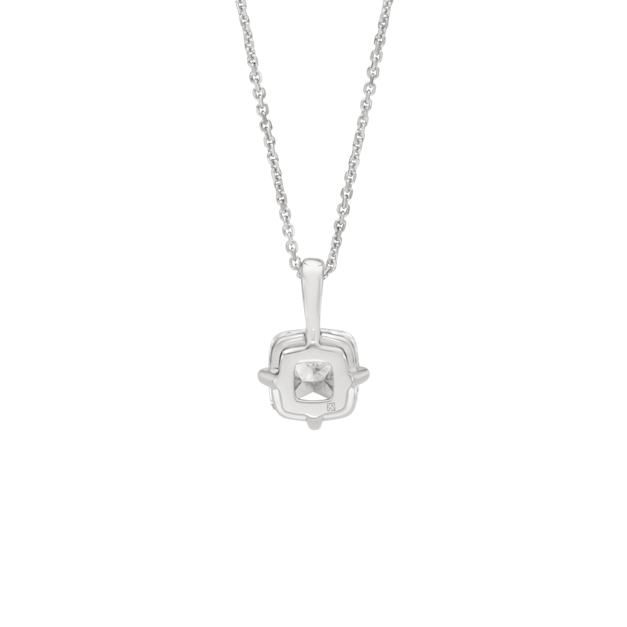 Back view of the 2 carat cushion cut pendant in white gold