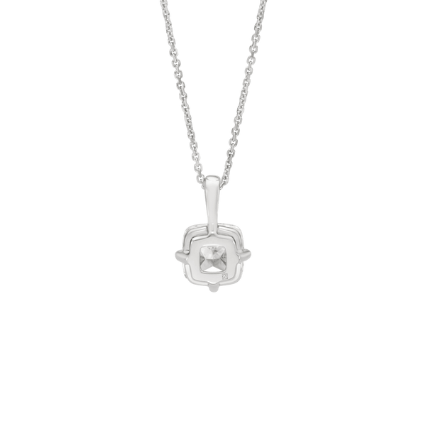 Back view of the 2 carat cushion cut pendant in white gold