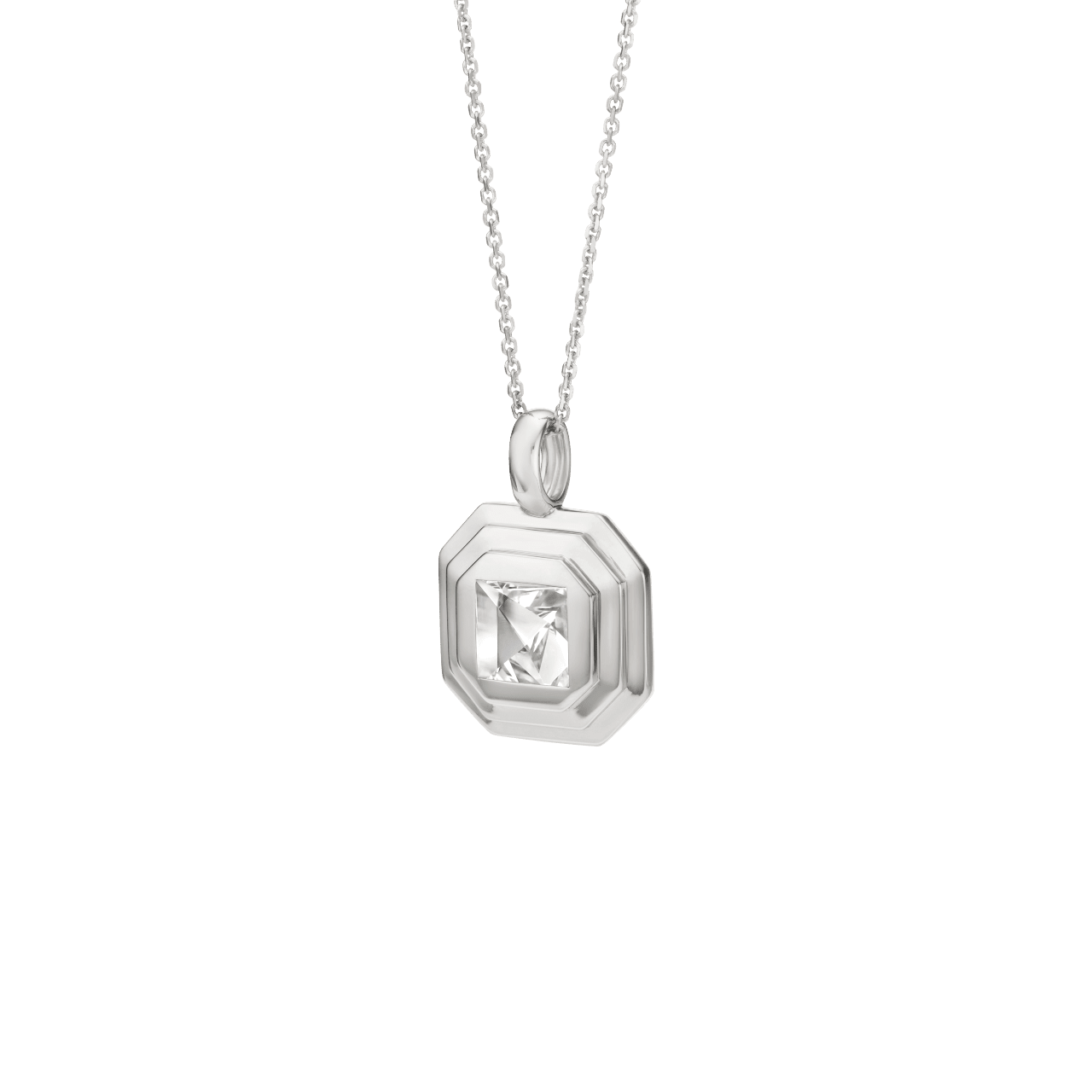 Side view of Lightbox Cut Collection pendant in white gold