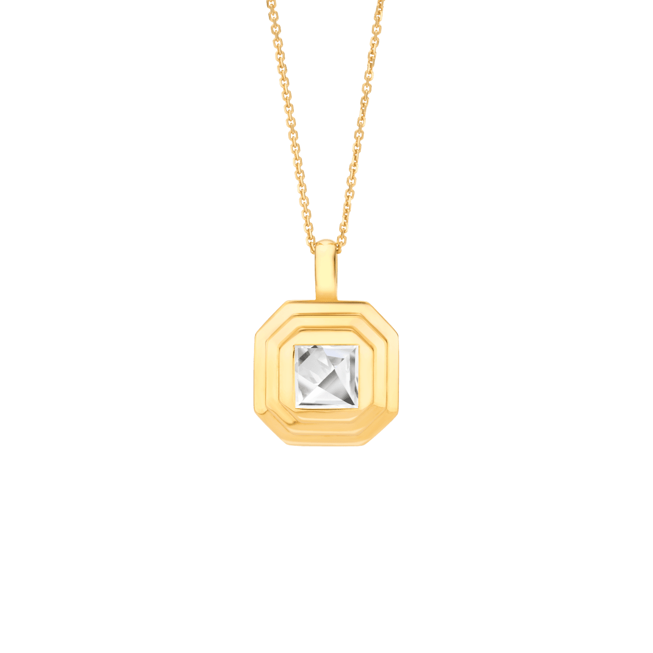 Front view of the Lightbox Cut Pendant in yellow gold