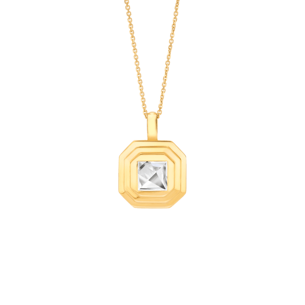 Front view of the Lightbox Cut Pendant in yellow gold