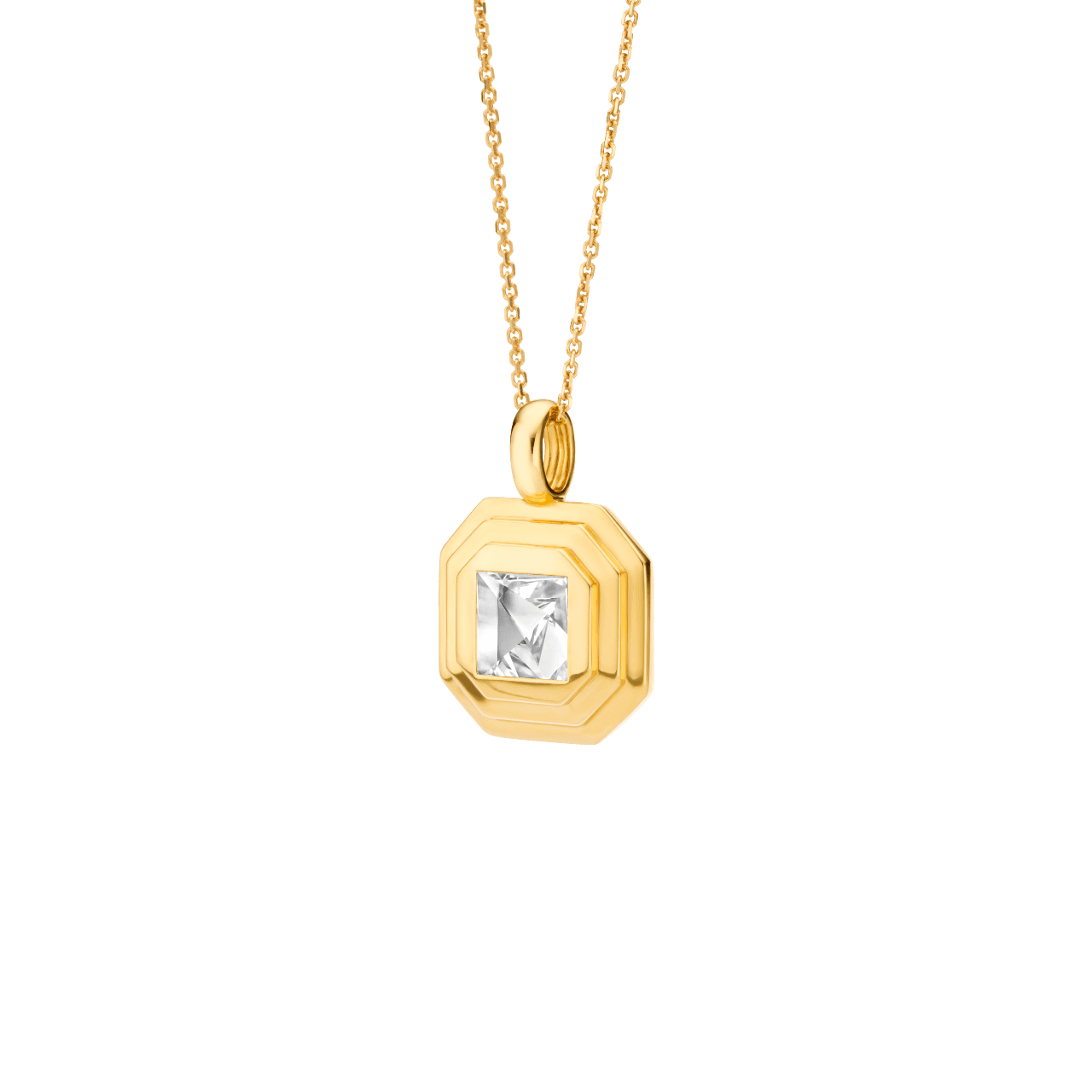 Side view of the Lightbox Cut Pendant in yellow gold