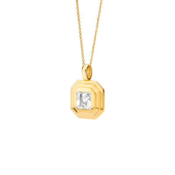 Side view of the Lightbox Cut Pendant in yellow gold