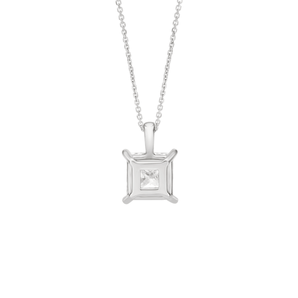 Back view of the 3 carat princess cut pendant in white gold