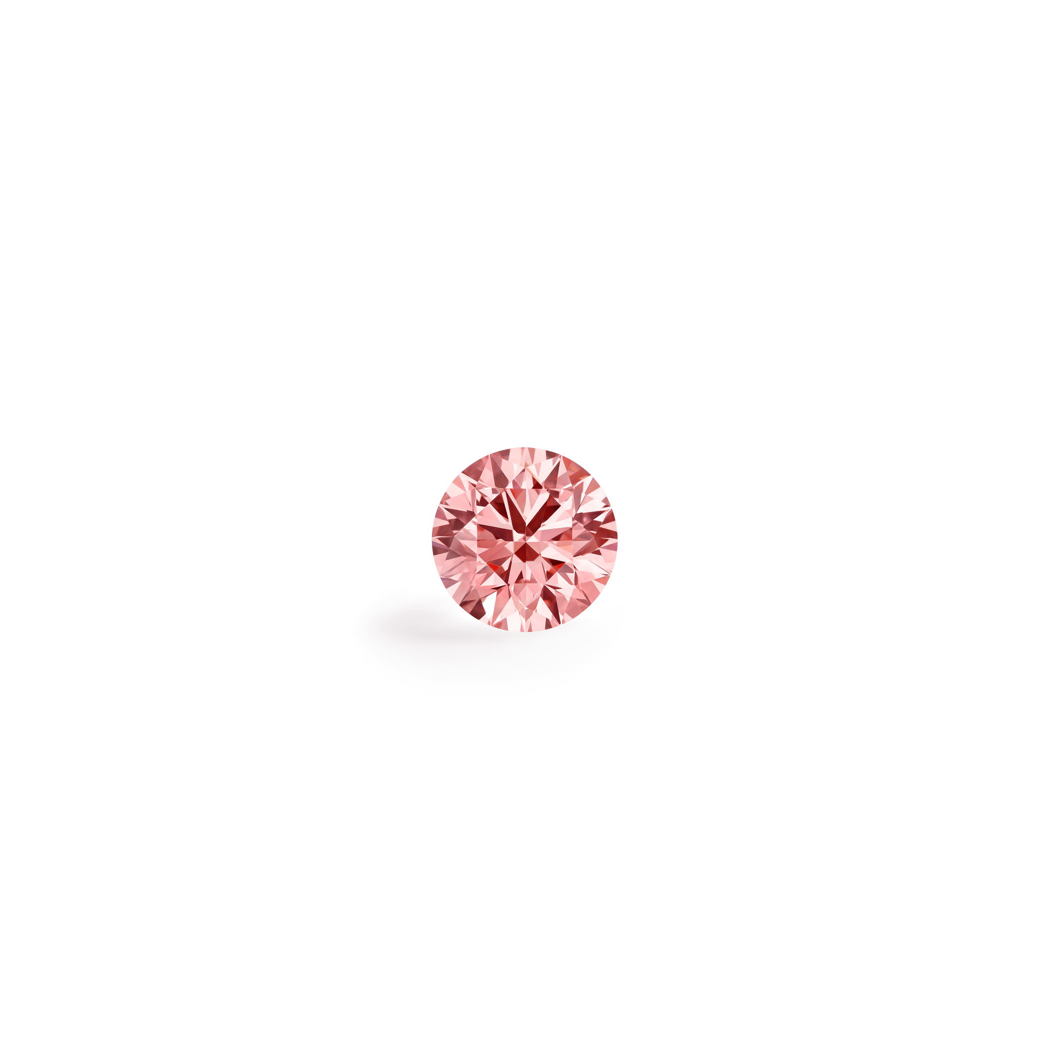 Top view of a pink 2 carat round brilliant diamond