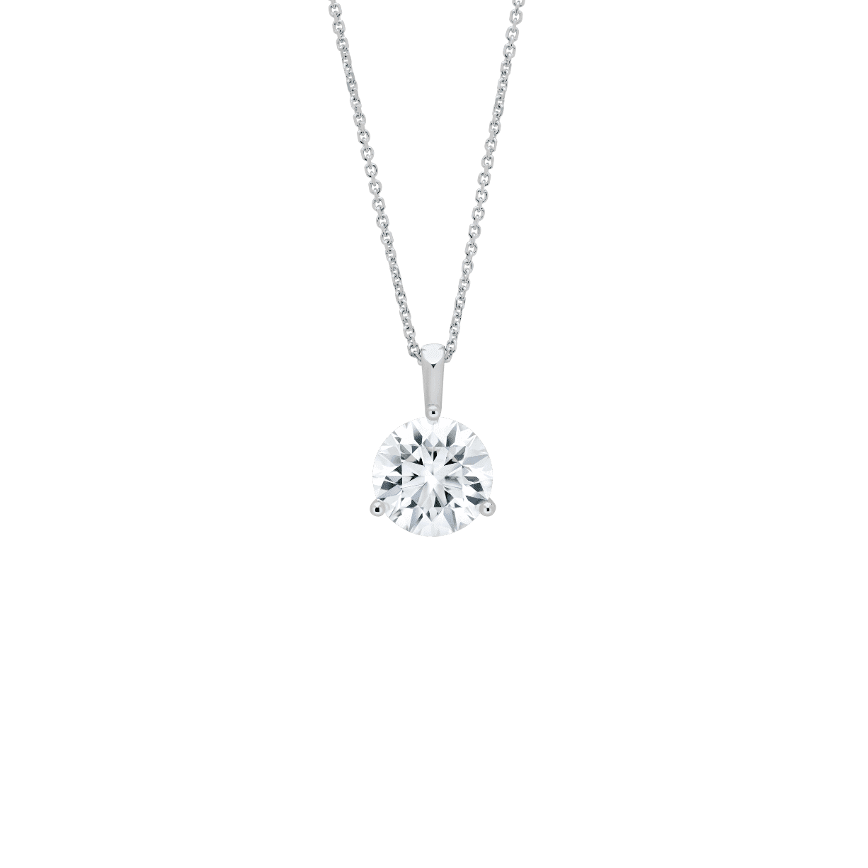 Front view of a 1 carat round brilliant solitaire bale pendant