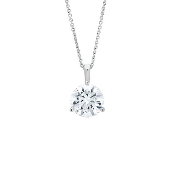 Front view of 2.5 carat round brilliant solitaire bale pendant in white gold