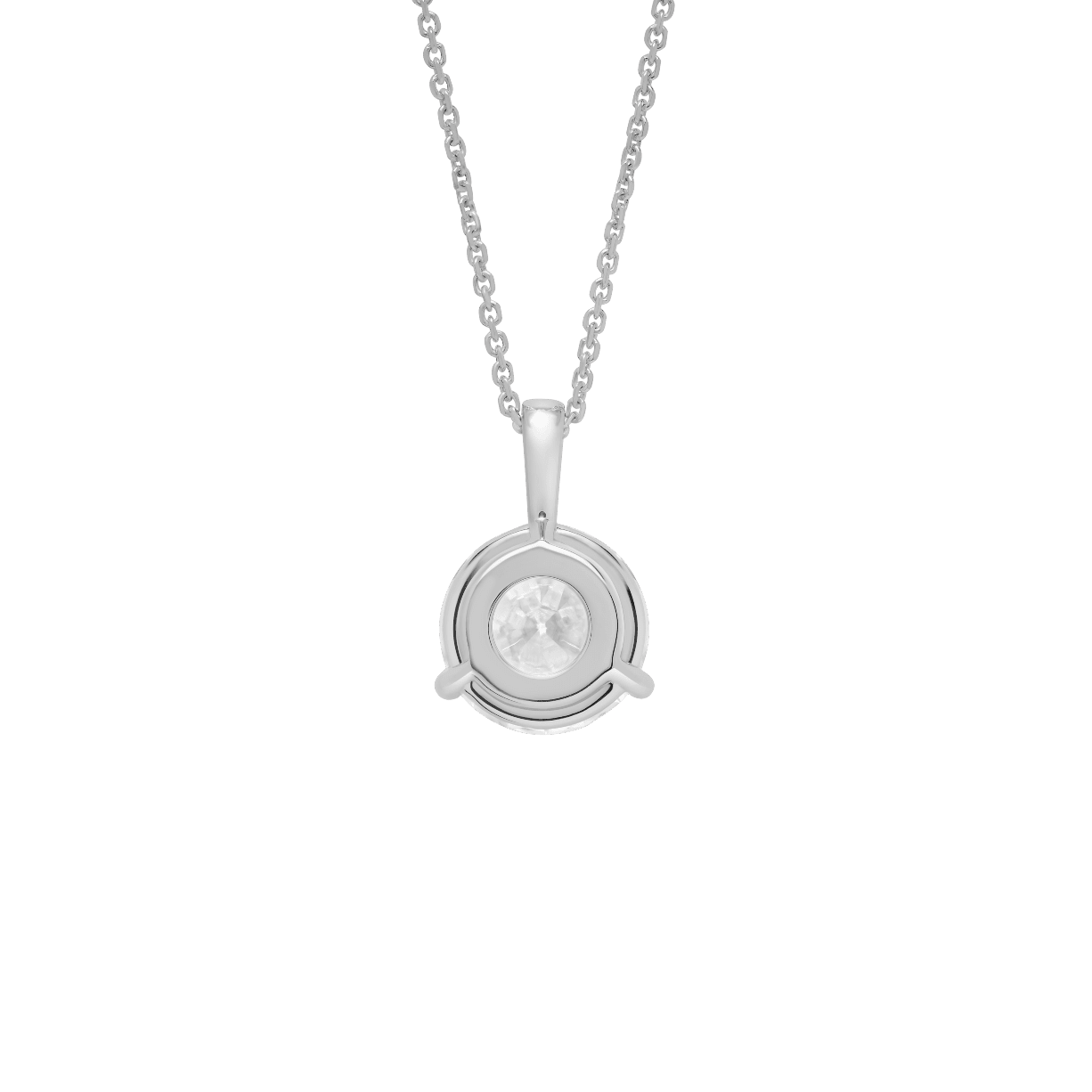 Back view of 2.5 carat round brilliant solitaire bale pendant in white gold