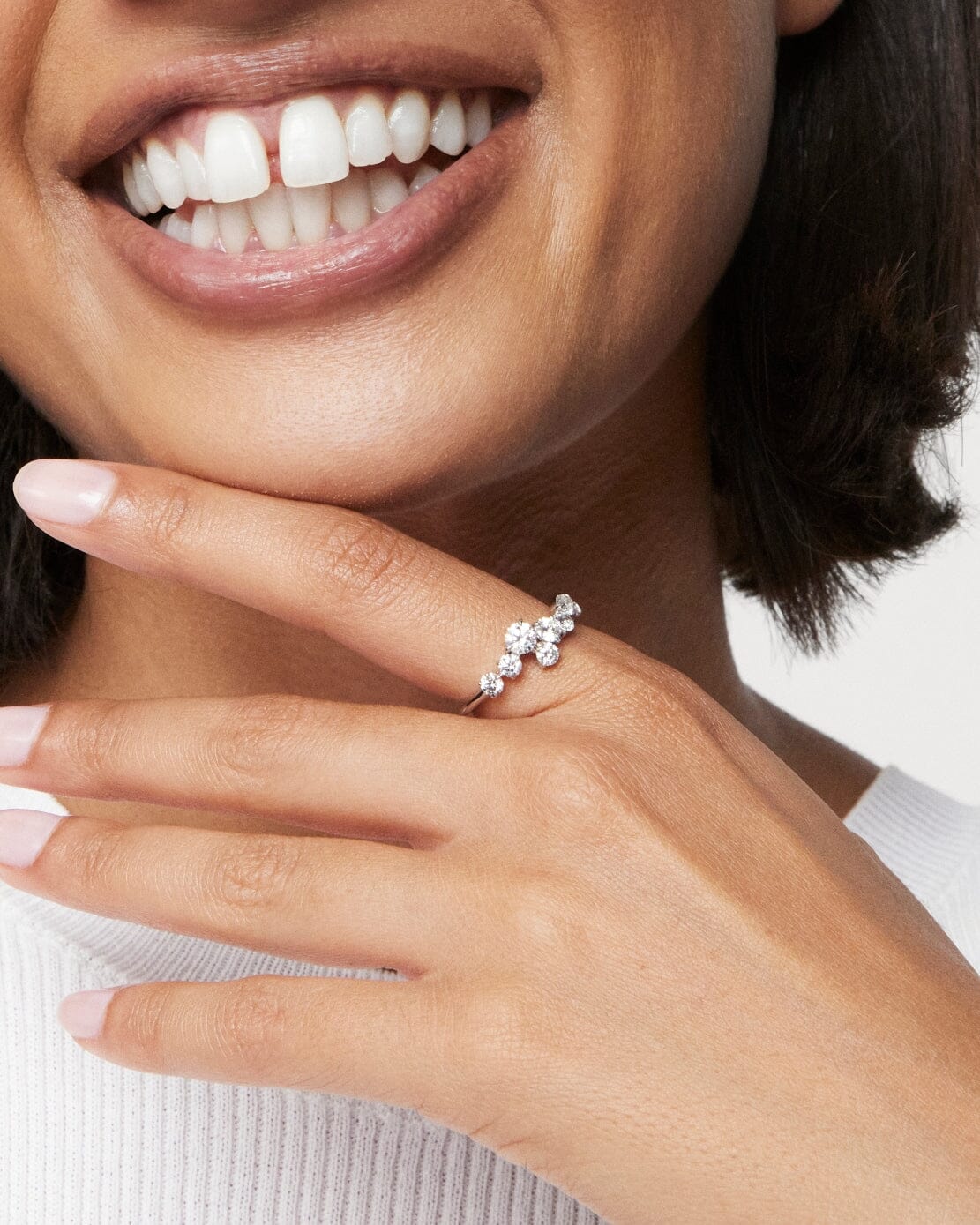 Model image of white gold, lab-grown 1 carat total weight round brilliant constellation ring