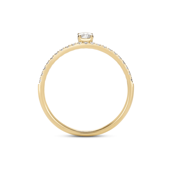 Profile view of a yellow gold, 0.25 carat total weight round brilliant lab-grown pavé  stacking ring