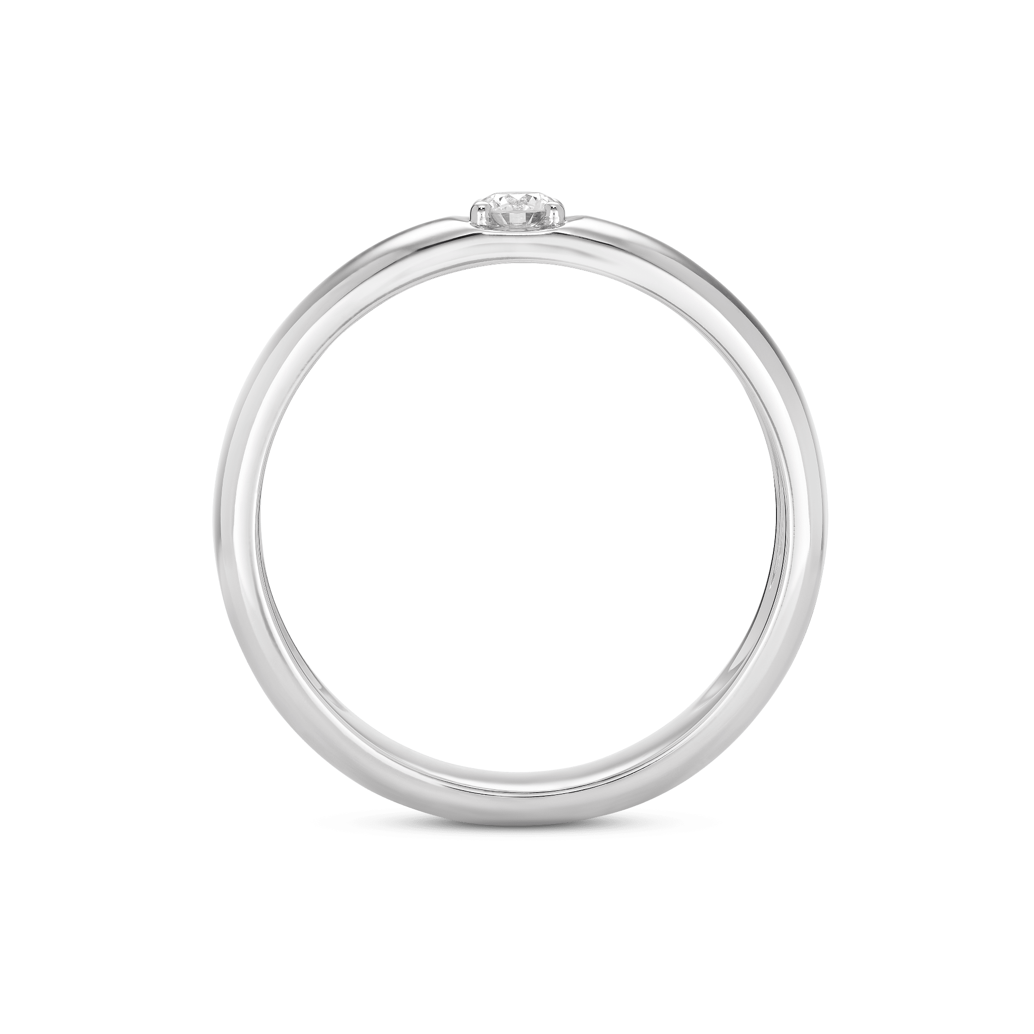 Profile view of a white gold 0.1 carat lab-grown round brilliant stacking ring