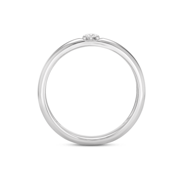 Profile view of a white gold 0.1 carat lab-grown round brilliant stacking ring