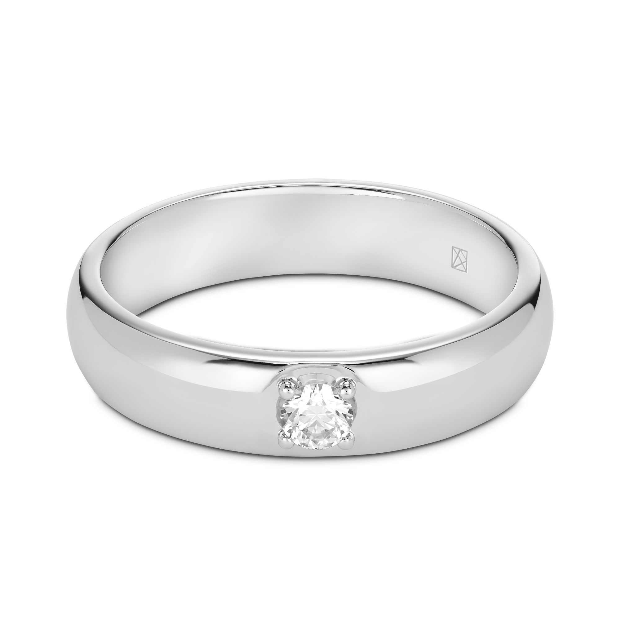 Front view of a white gold 0.1 carat lab-grown round brilliant stacking ring