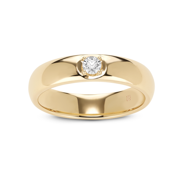 Front, angled view of a yellow gold 0.1 carat lab-grown round brilliant stacking ring