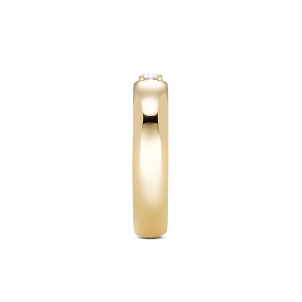 Side view of a yellow gold 0.1 carat lab-grown round brilliant stacking ring