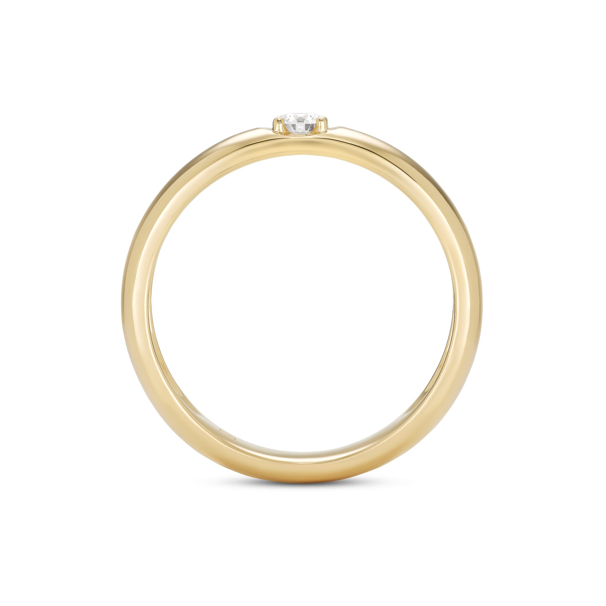 Profile view of a yellow gold 0.1 carat lab-grown round brilliant stacking ring