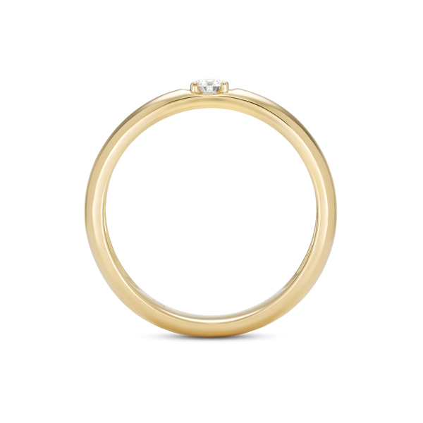 Profile view of a yellow gold 0.1 carat lab-grown round brilliant stacking ring