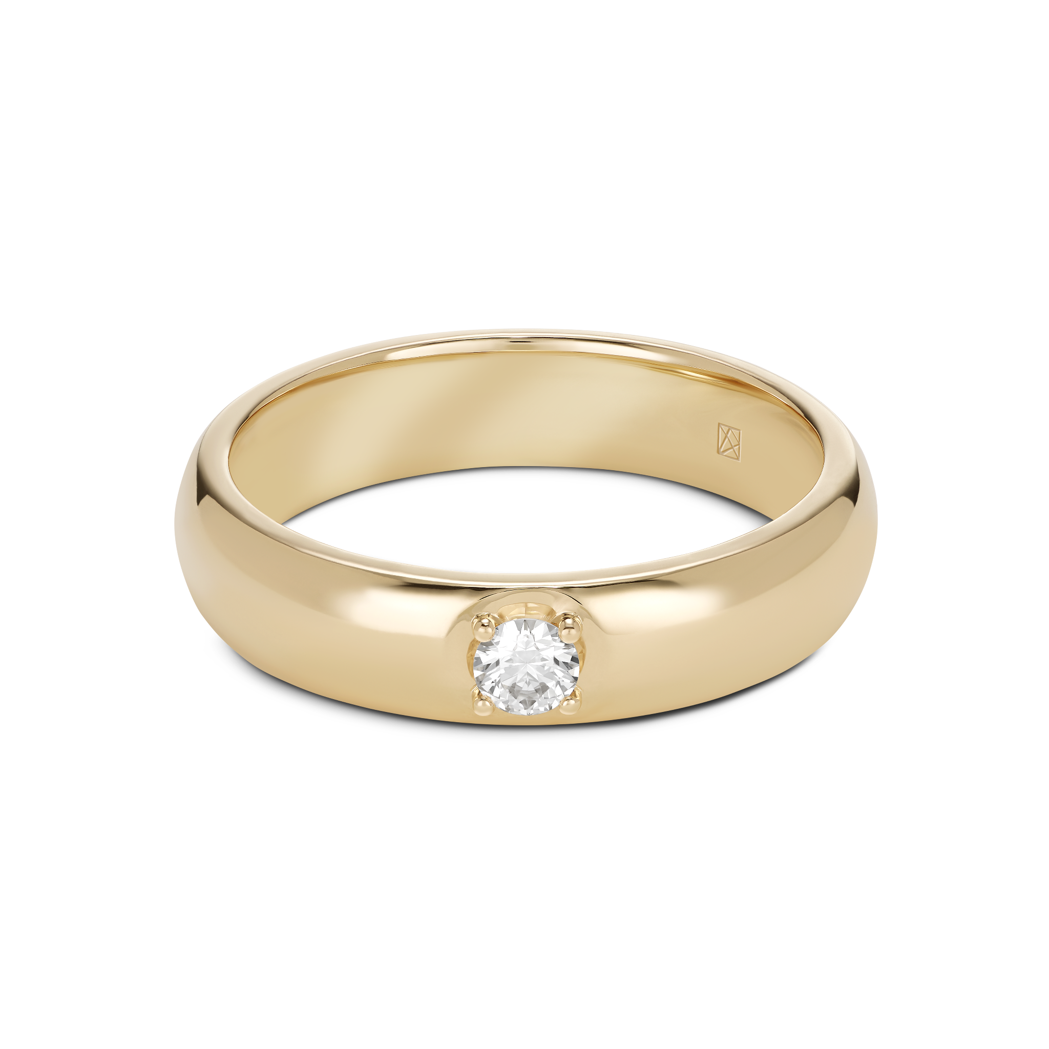 Front view of a yellow gold 0.1 carat lab-grown round brilliant stacking ring