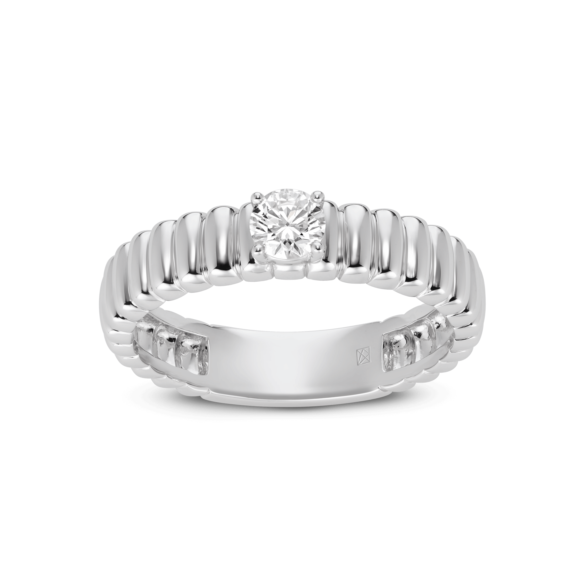 Front, angled view of the poet ring in white gold