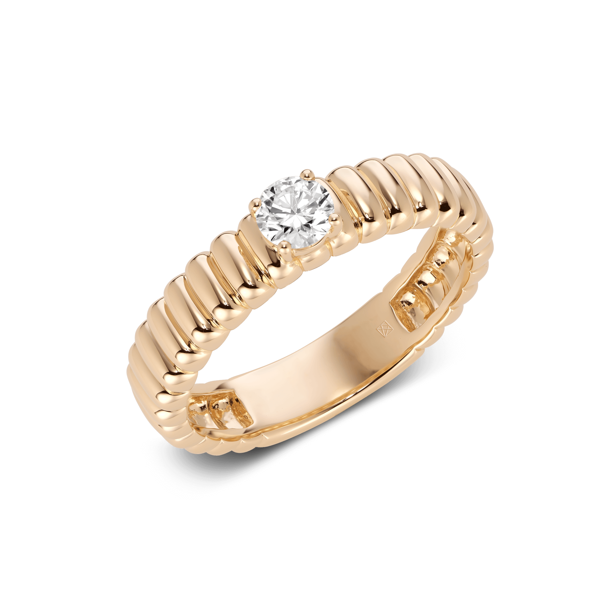 Angled view of the poet ring in yellow gold