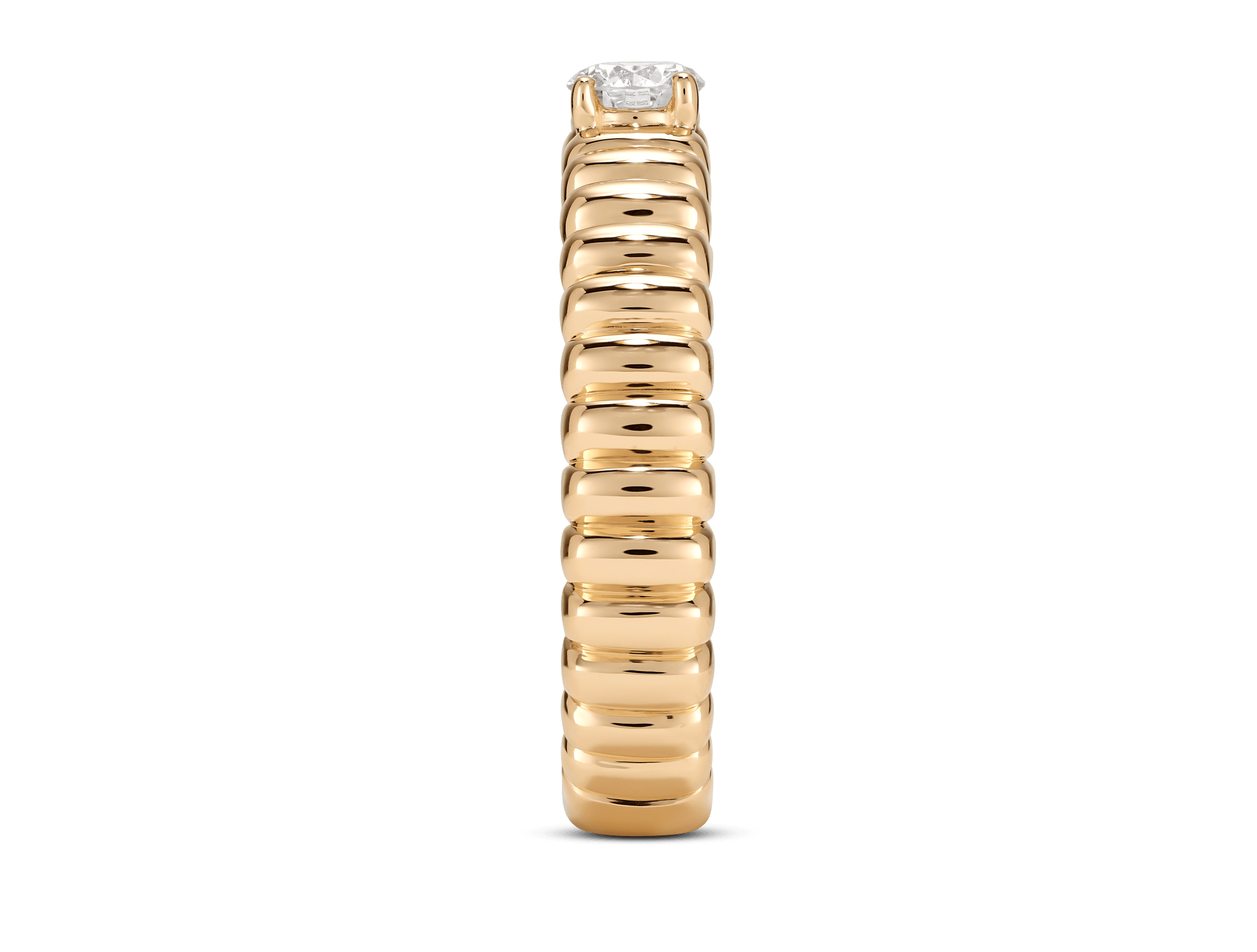 Side view of yellow gold poet ring