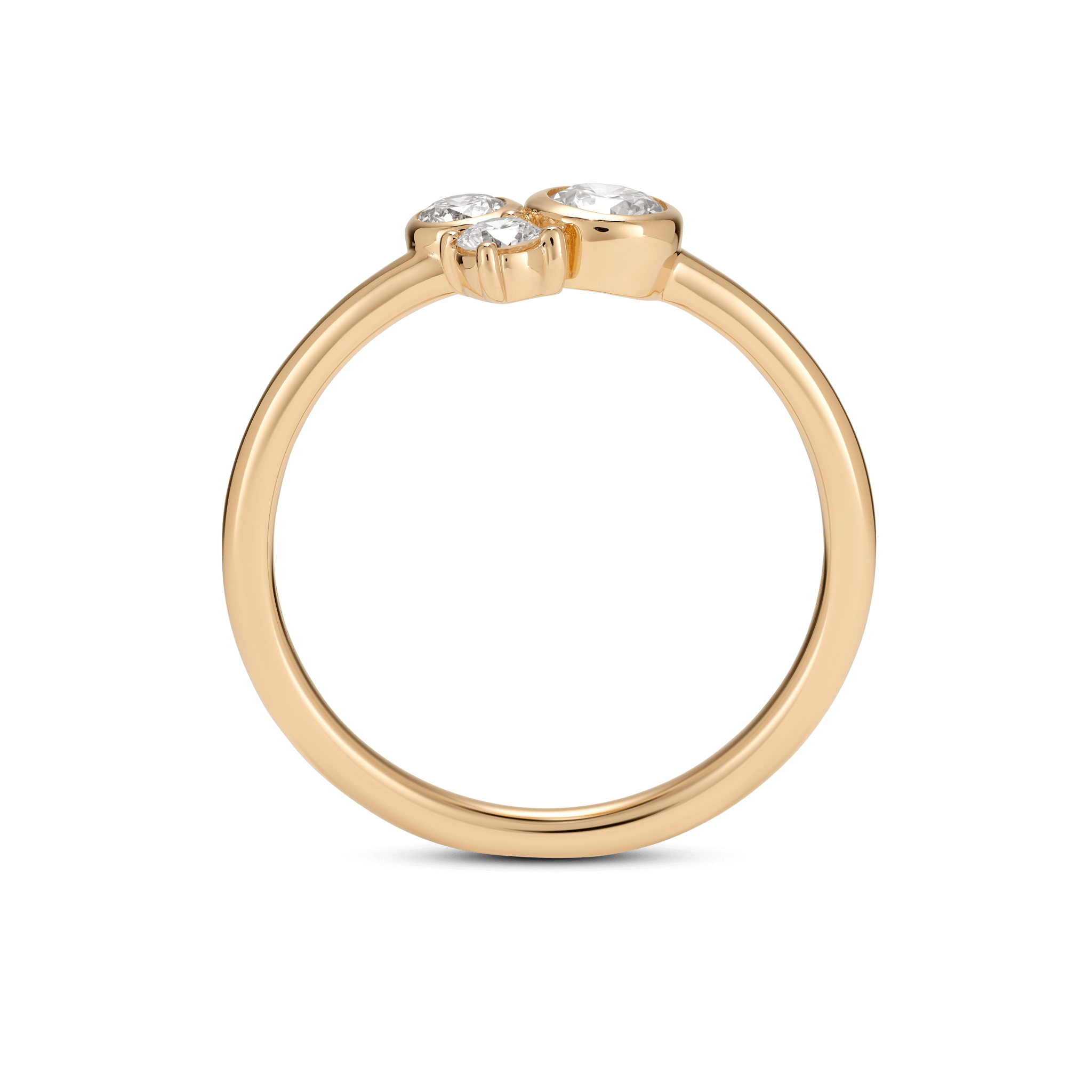 Profile view of the yellow gold, 3 stone Sellwood Ring