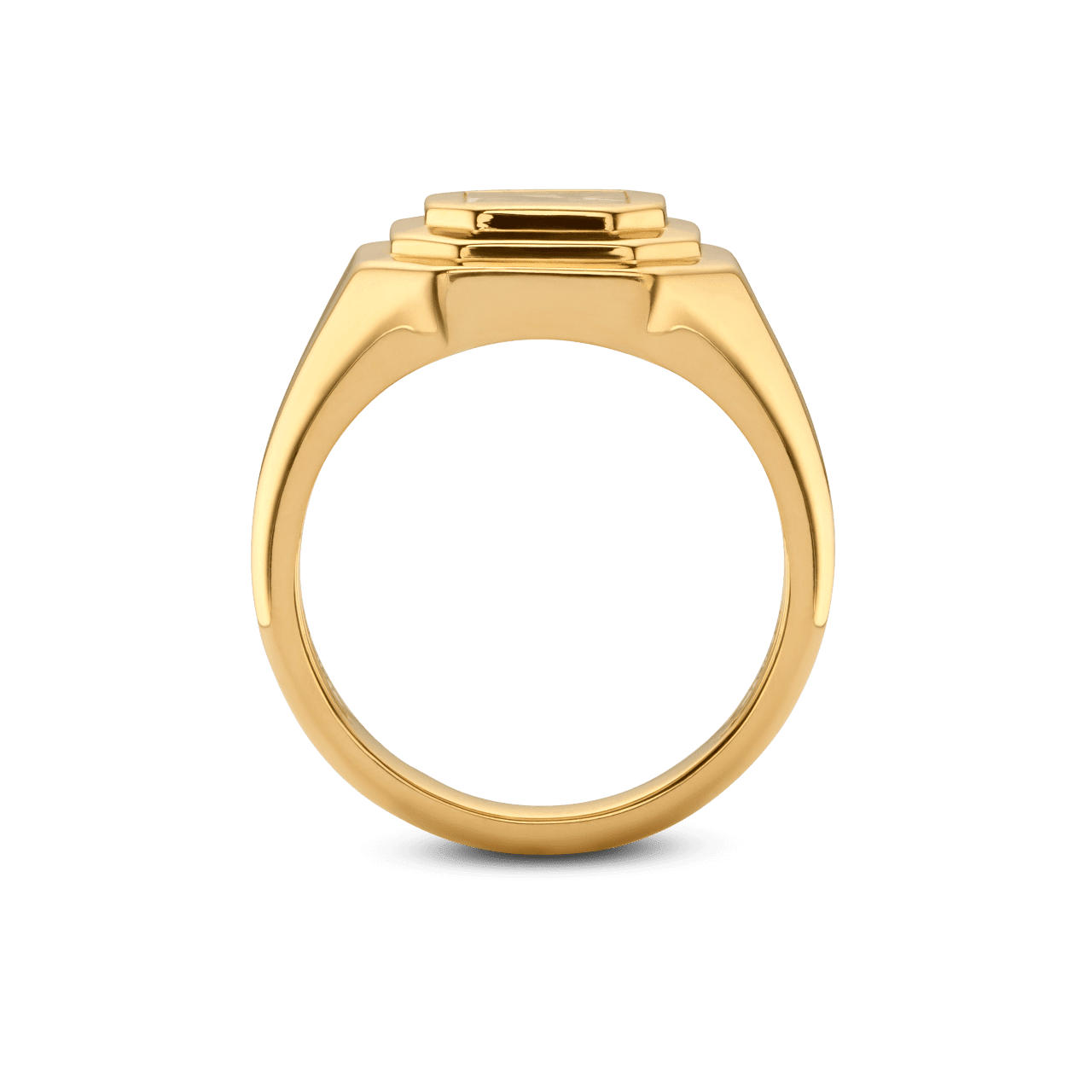 Profile view of the Lightbox Cut Collection ring in yellow gold