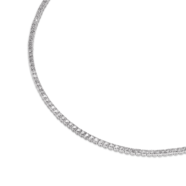 Close up detailed image of small tennis necklace