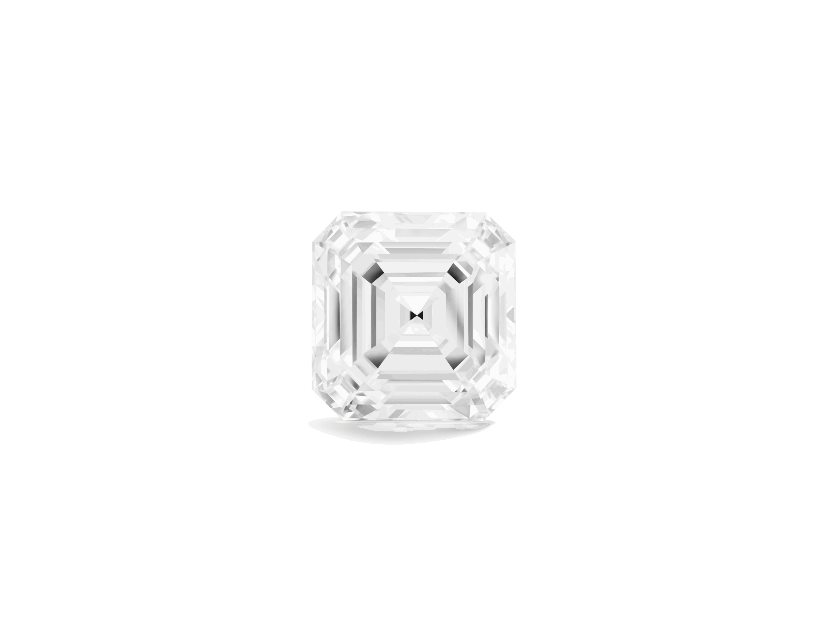 Birds eye view of Lightbox Finest™ 2 carat white Asscher cut diamond