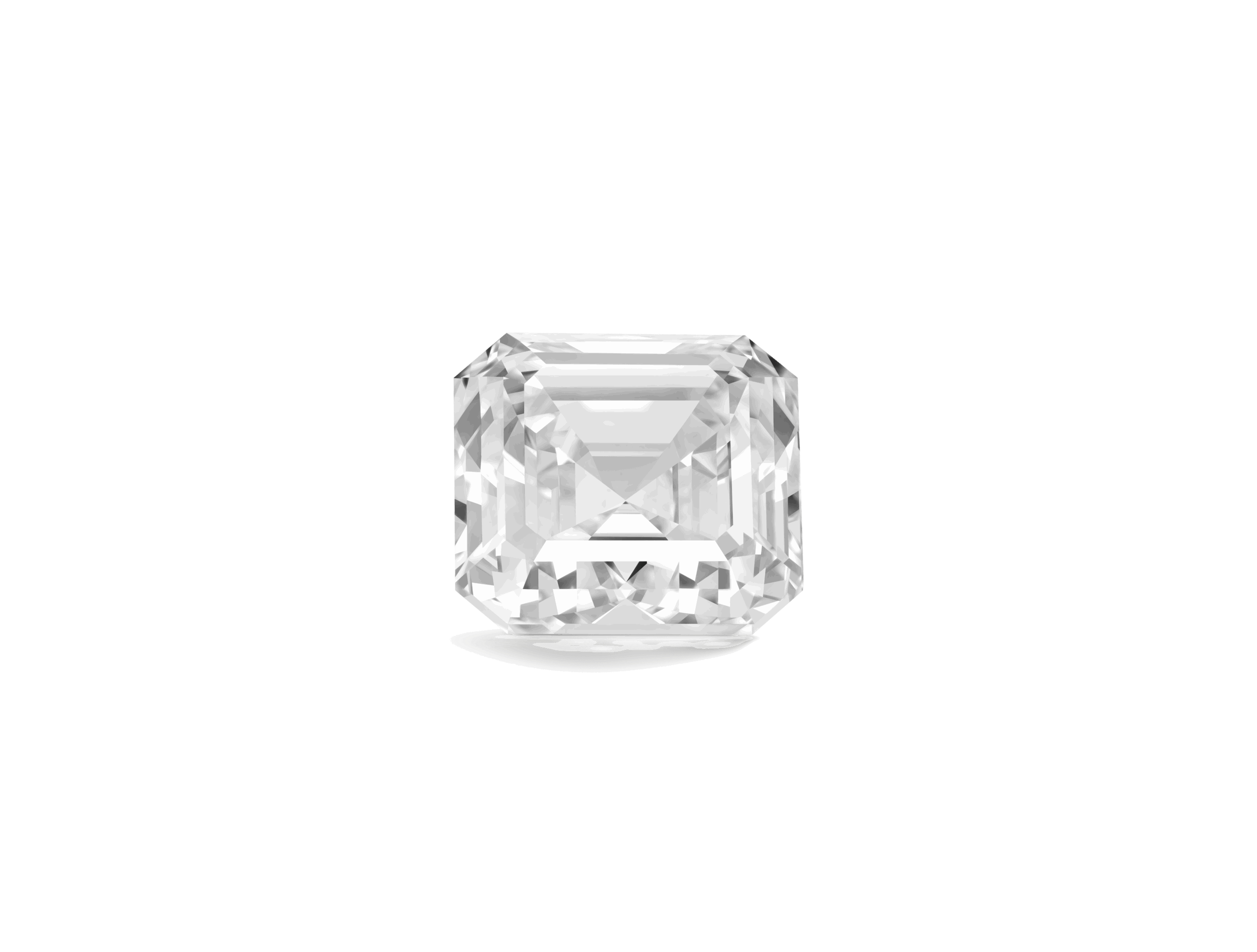 Front view of Lightbox Finest™ 2 carat white Asscher cut diamond
