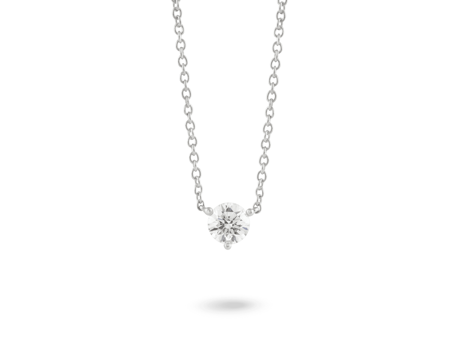 Front view of 0.5 carat round brilliant solitaire pendant in 10k white gold