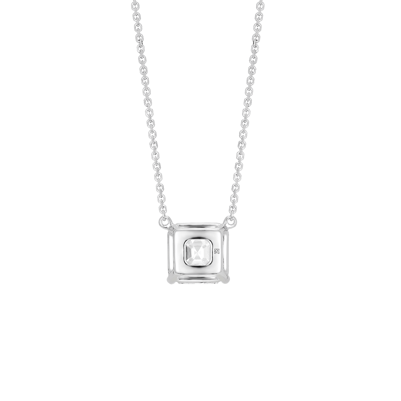 Back view of Asscher cut pendant in white gold