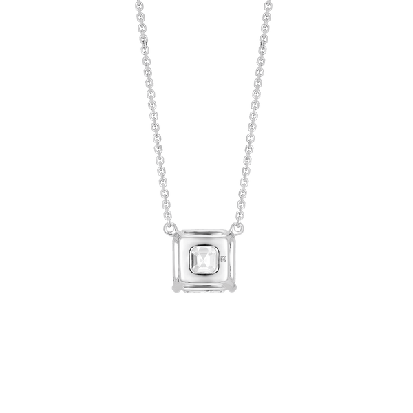 Back view of Asscher cut pendant in white gold