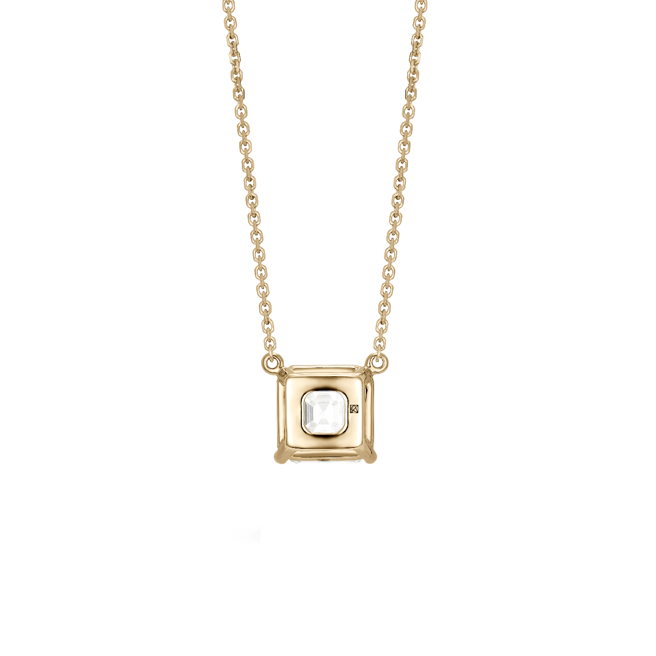 Back view of Asscher cut pendant in yellow gold