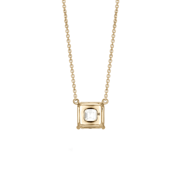 Back view of Asscher cut pendant in yellow gold