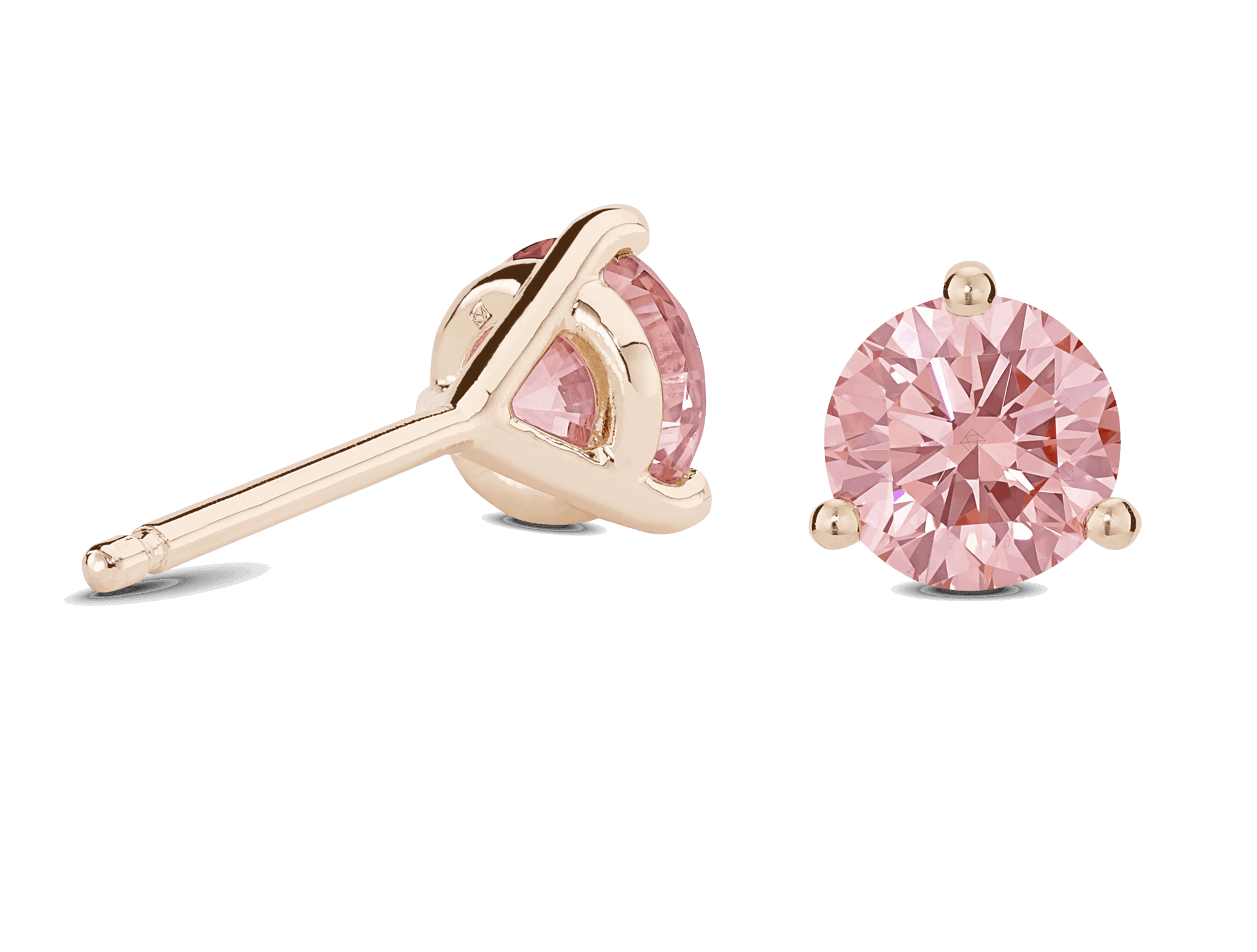 Lab-Grown Diamond 2ct. tw. Round Brilliant Solitaire 14k Gold Studs | Pink - #Lightbox Jewelry#