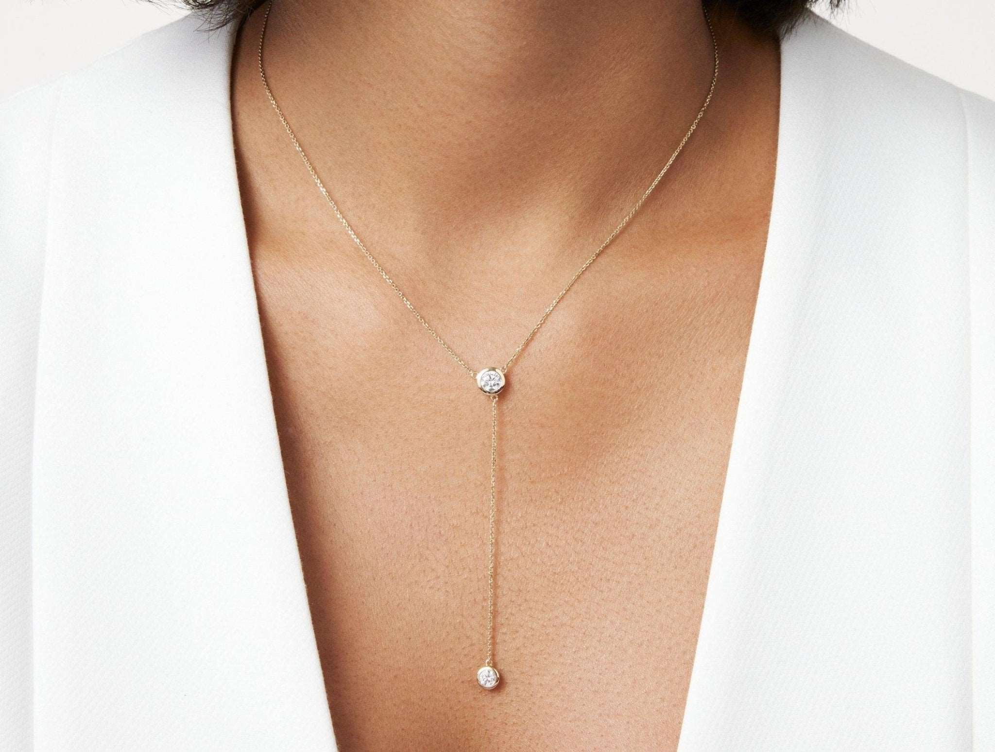 Lab-Grown Diamond ¾ct. tw. Round Brilliant Bezel Lariat Pendant | White - #Lightbox Jewelry#