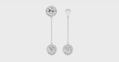 360 video of white gold, bezel set 1 carat total weight round brilliant solitaire drop earring jackets