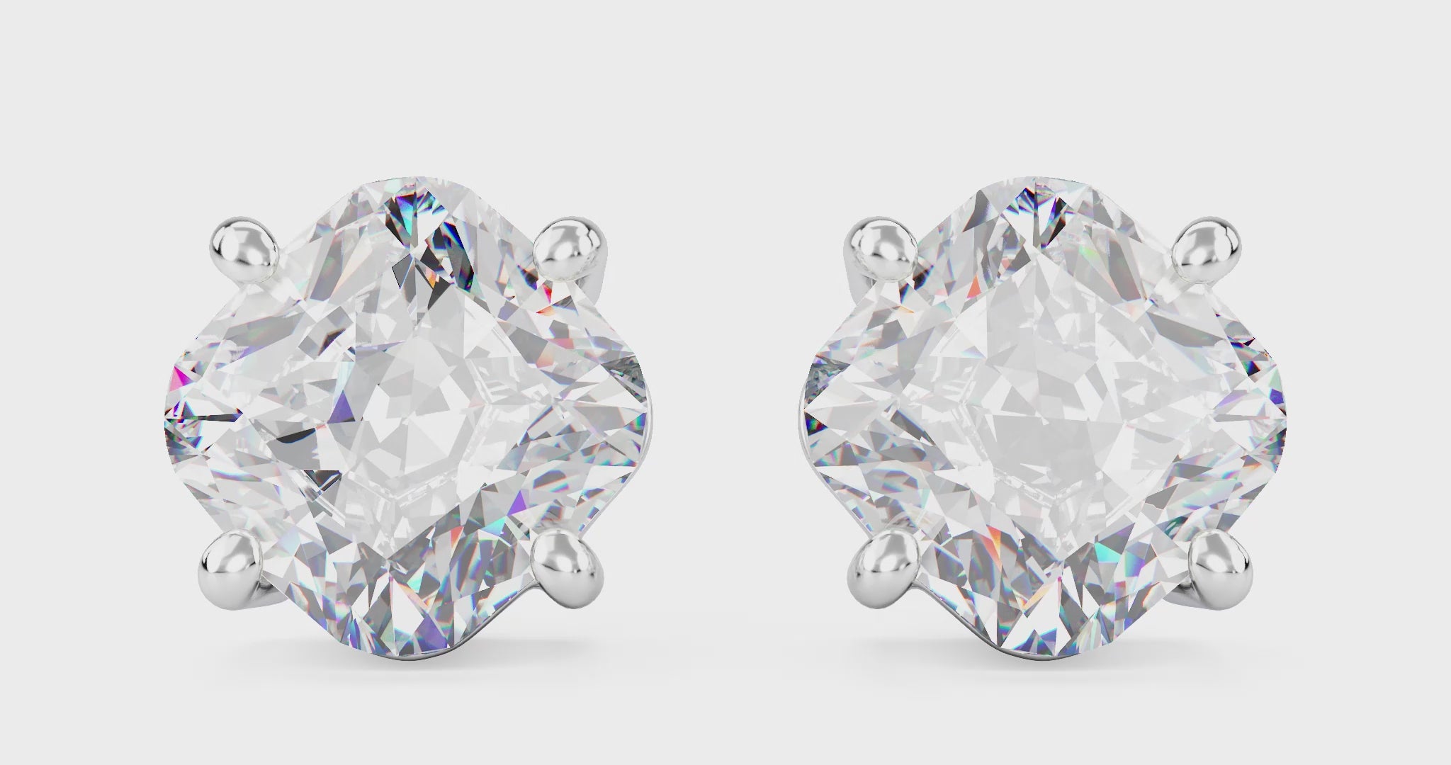 1-1/2 carat total weight white cushion cut solitaire diamond studs in 14k white gold 360 video