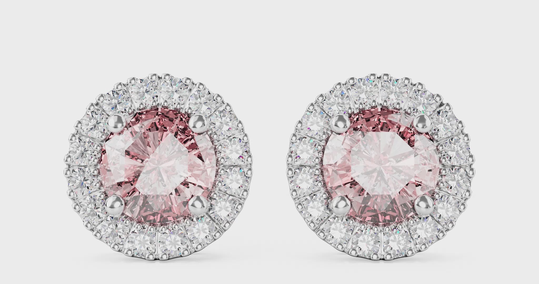 2 carat total weight pink round brilliant halo diamond studs in 14k white gold 360 video