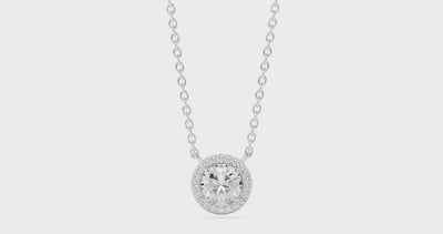 1 carat total weight white round brilliant halo diamond pendant in 14k white gold 360 video