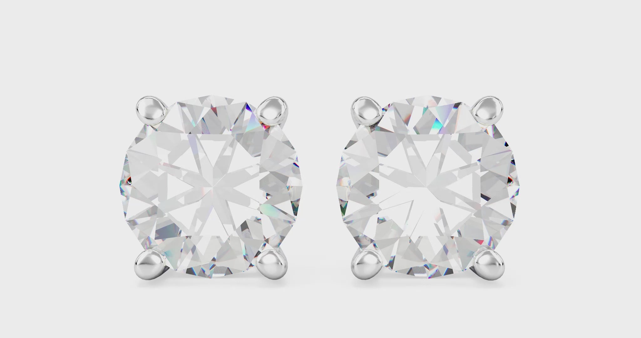 1 carat total weight white round brilliant finest diamond studs in 18k white gold 360 video