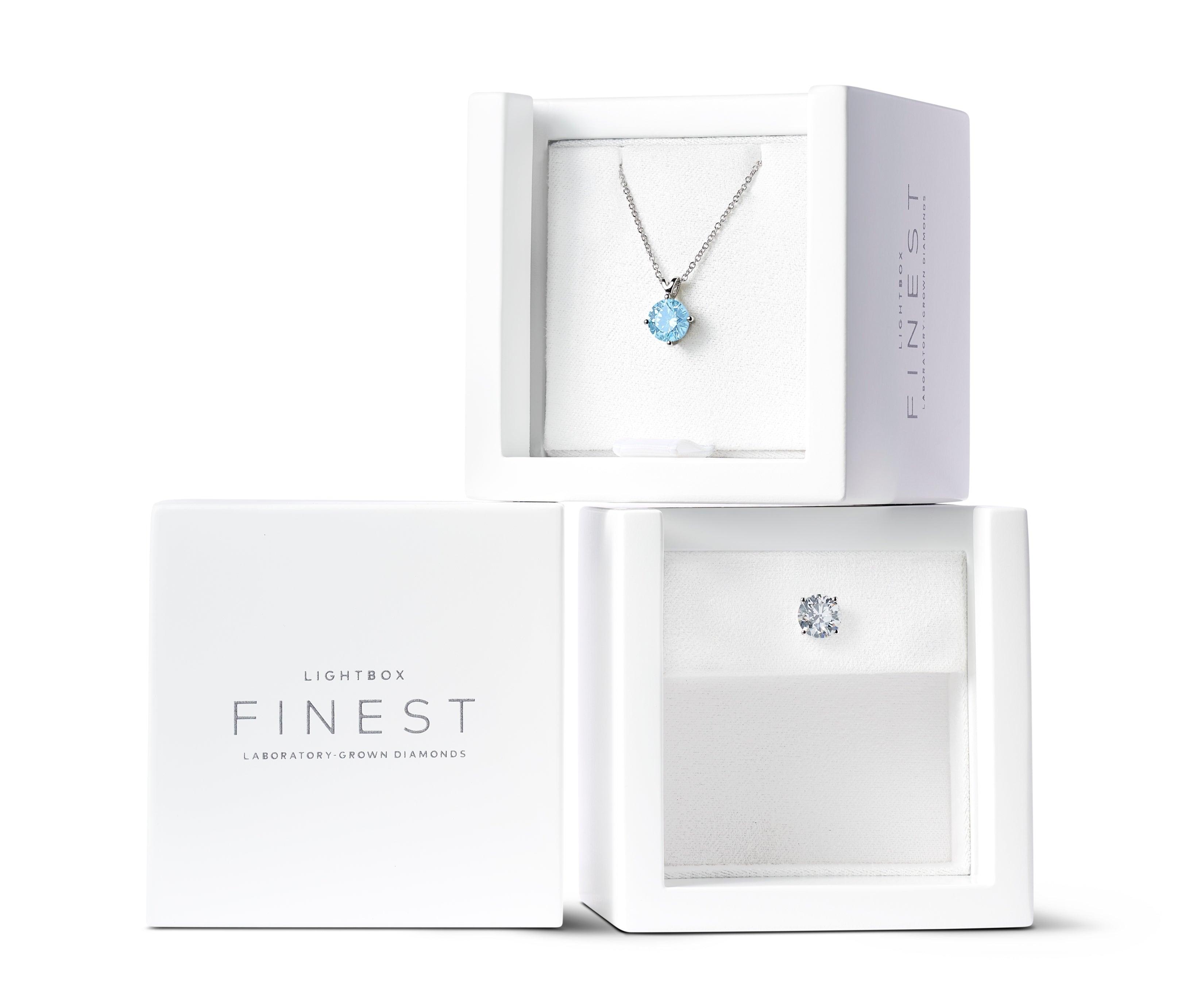 Image of Lightbox Finest™ packaging with single stud and pendant