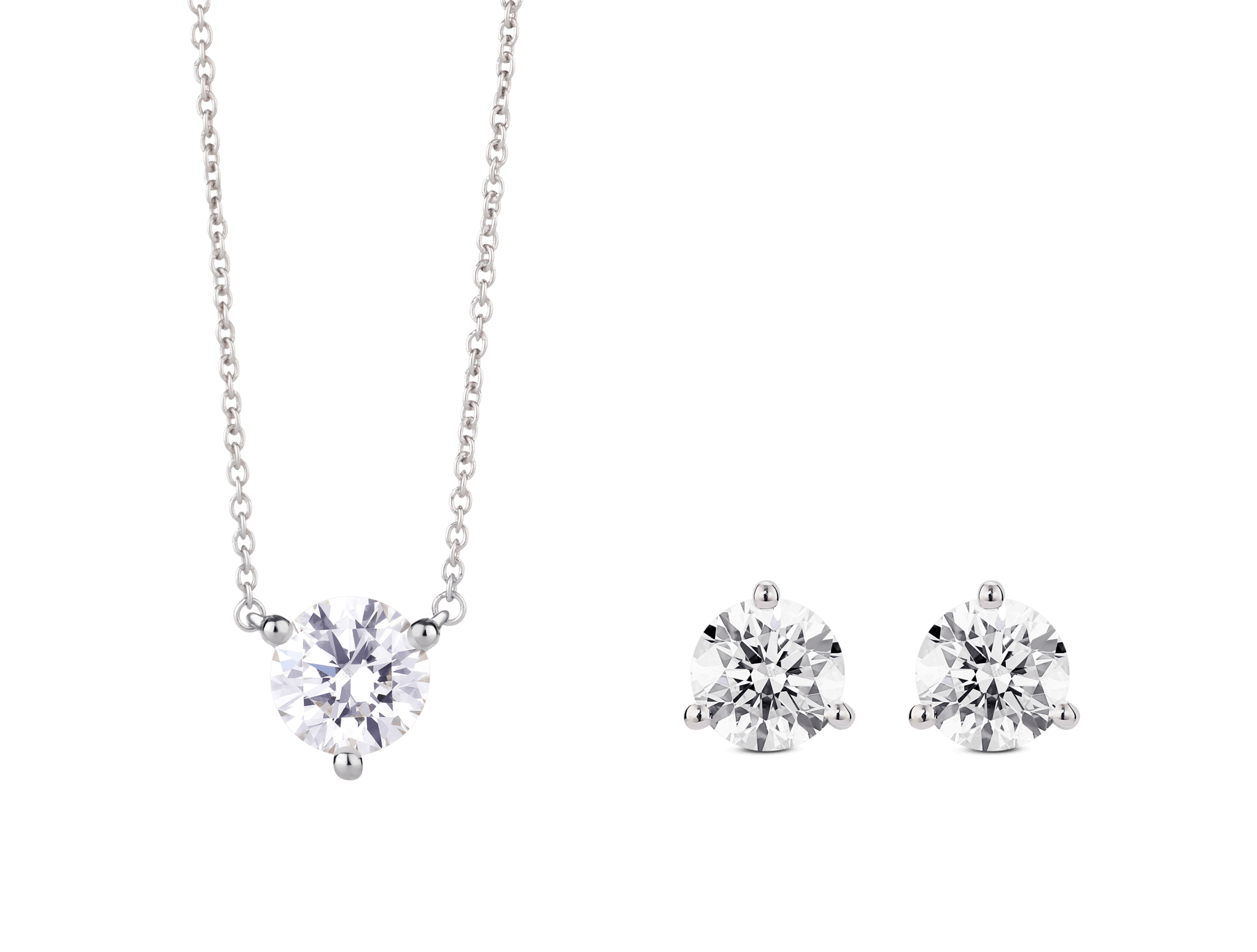 Lab-Grown Diamond 3ct. tw. Round Brilliant Studs and Pendant Set | White - #Lightbox Jewelry#